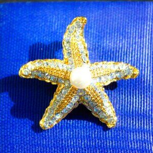 Vintage Kenneth Jay Lane Starfish Crystal Faux Pearl Enhancer Pendant Gold Plate
